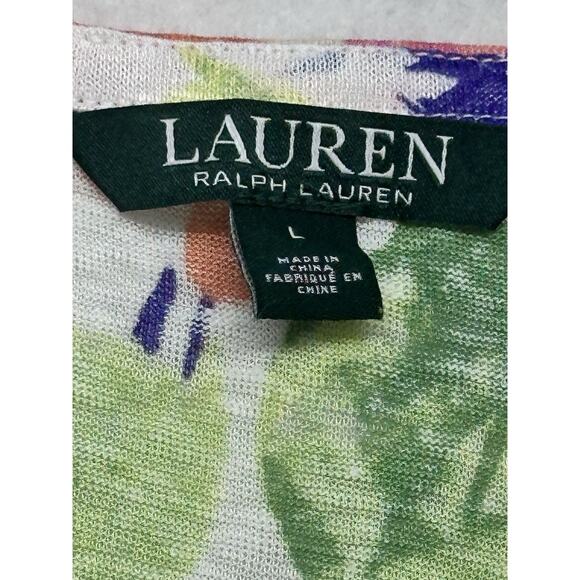 Lauren Ralph Lauren Womens Large Linen Blouse Multicolor Floral Top Cottage - Picture 2 of 6